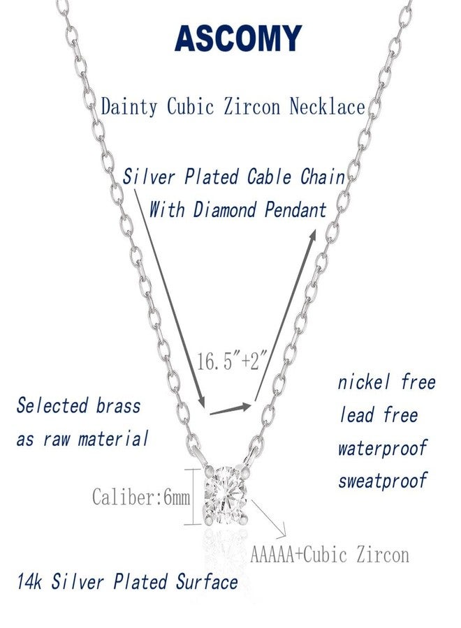 ASCOMY Dainty Silver Square Cubic Zirconia Solitaire Pendant Necklaces for Women Tiny Single Sparkly CZ Simulated Diamond Necklace Simple Shinning Bride Bridesmaids Weeding Jewelry Gifts - Image 5
